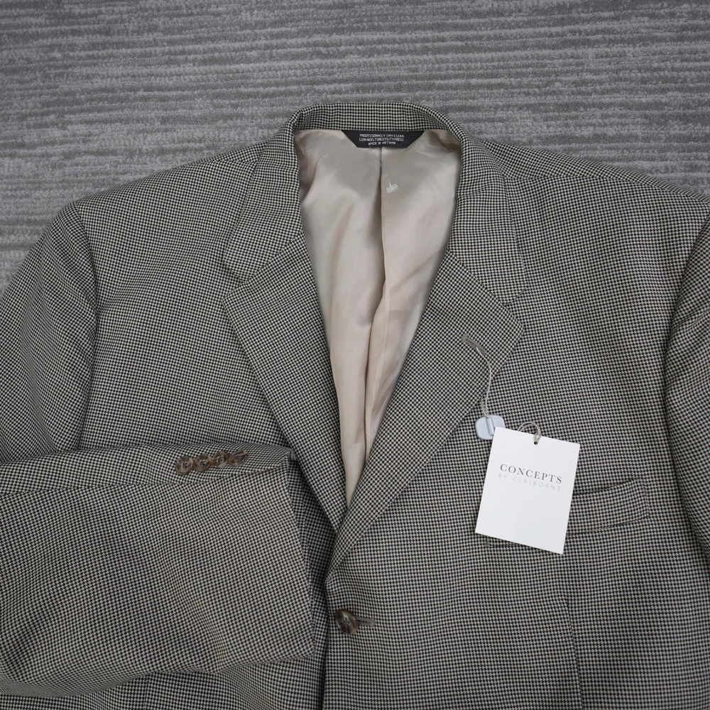 Concepts by Claiborne Mens Houndstooth Blazer Tan Black‎ 3 Button Sport Coat NEW